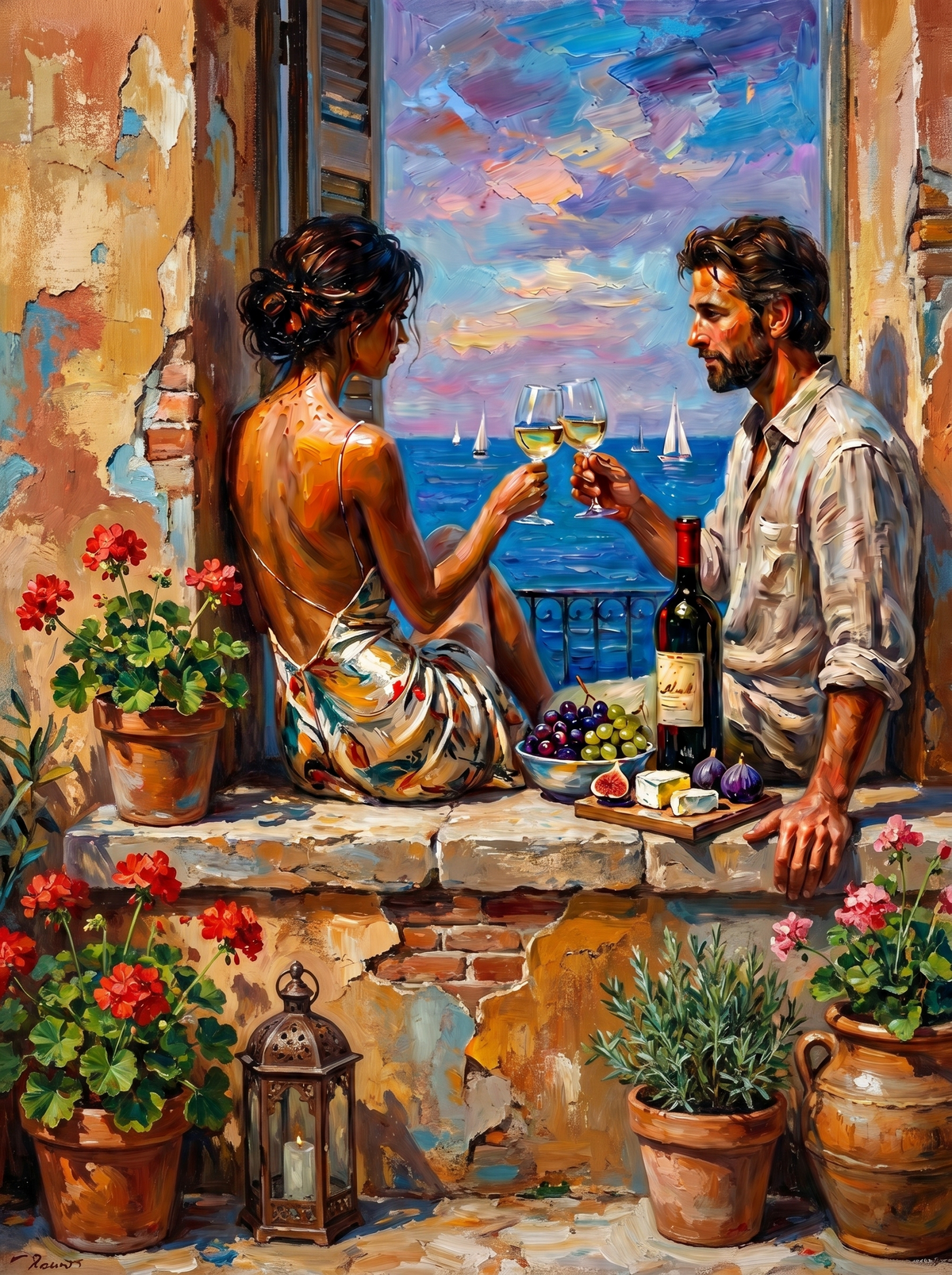 Couple Toasting Wine (120 Colours)