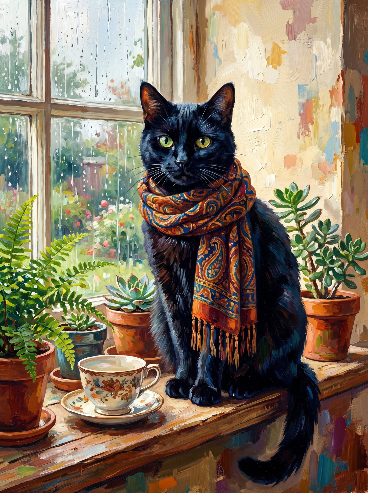 Cozy Black Cat Window (80 Colours)