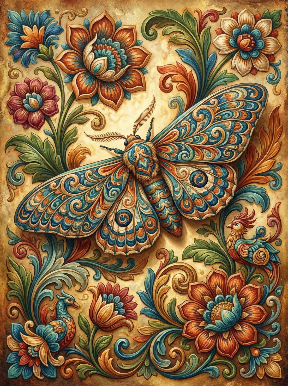 Folk Art Moth Scrollwork (80 Colours)