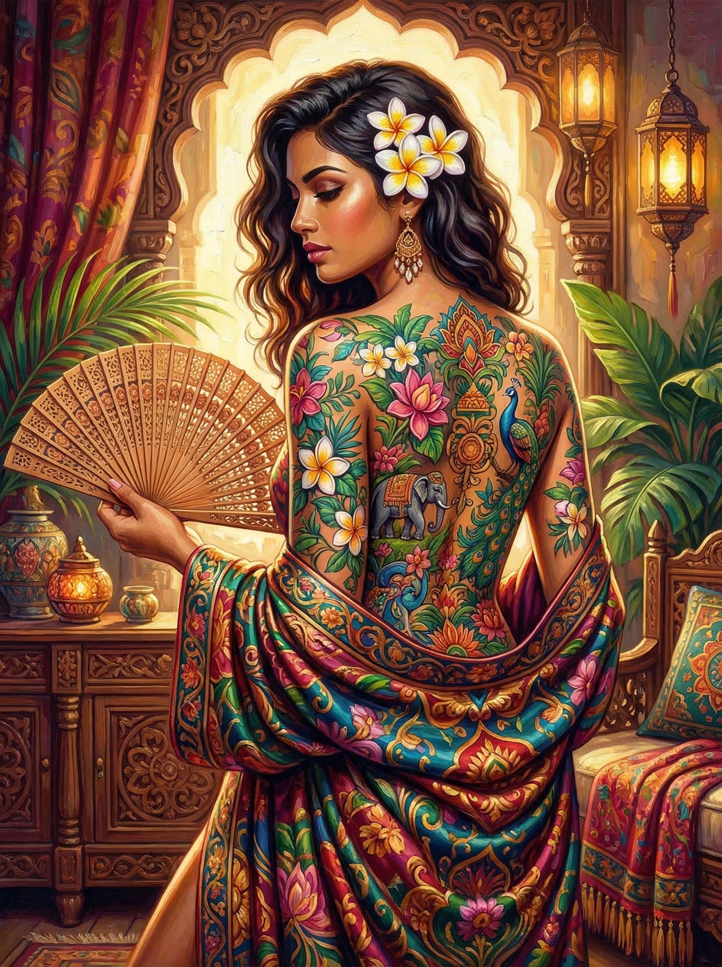 Indian Floral Tattoo Fan (120 Colours)