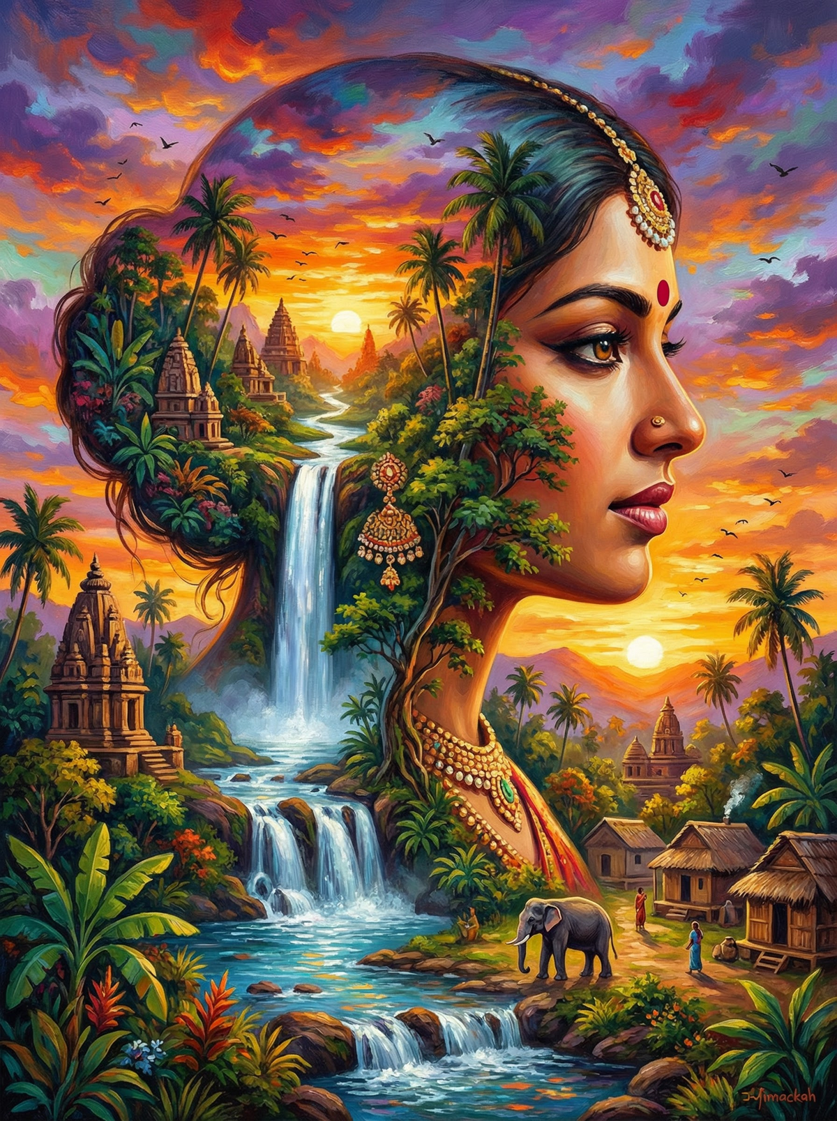 Indian Temple Waterfall Portrait (80 Colours)