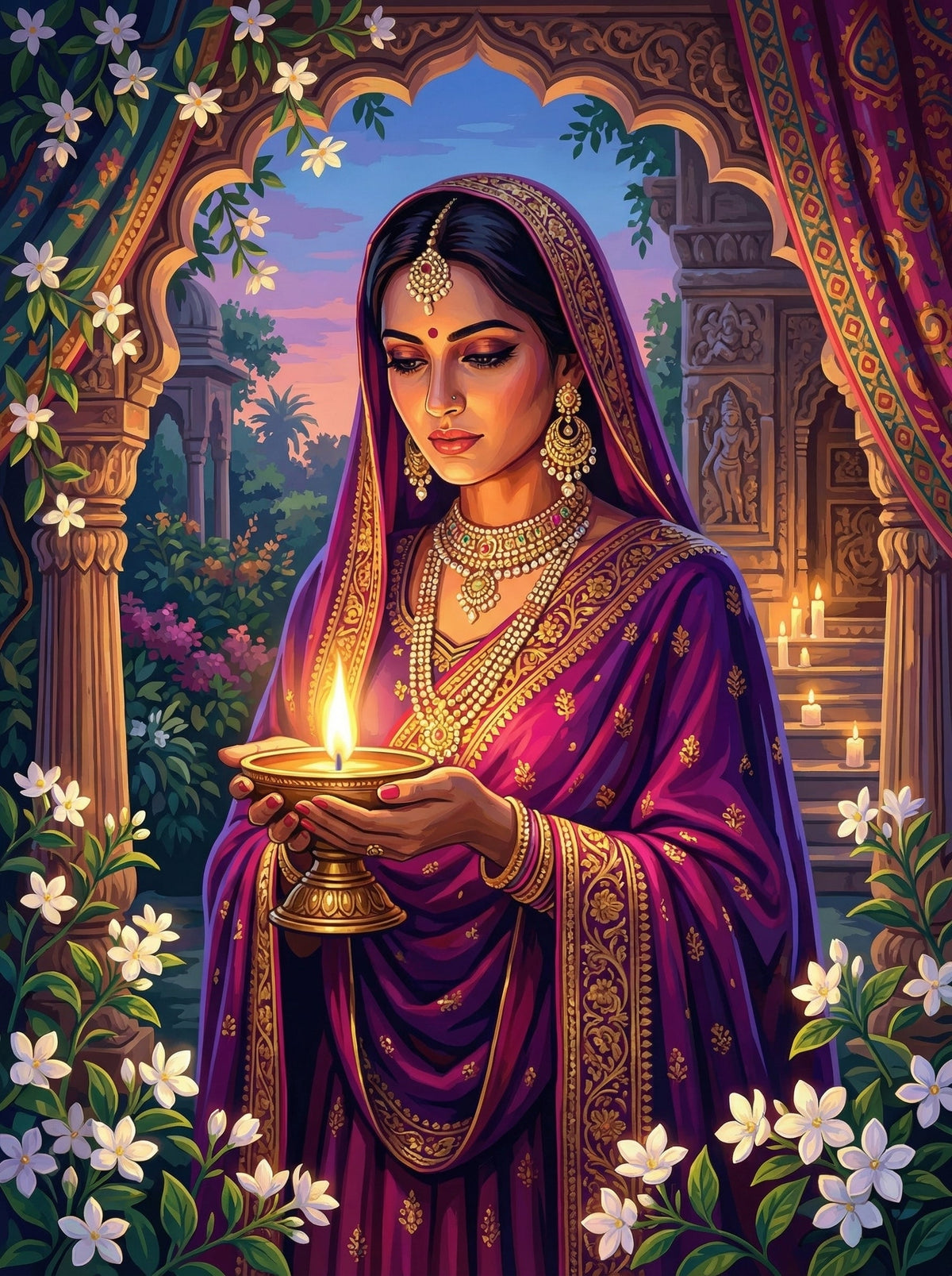 Indian Woman Diwali Lamp Palace (80 Colours)