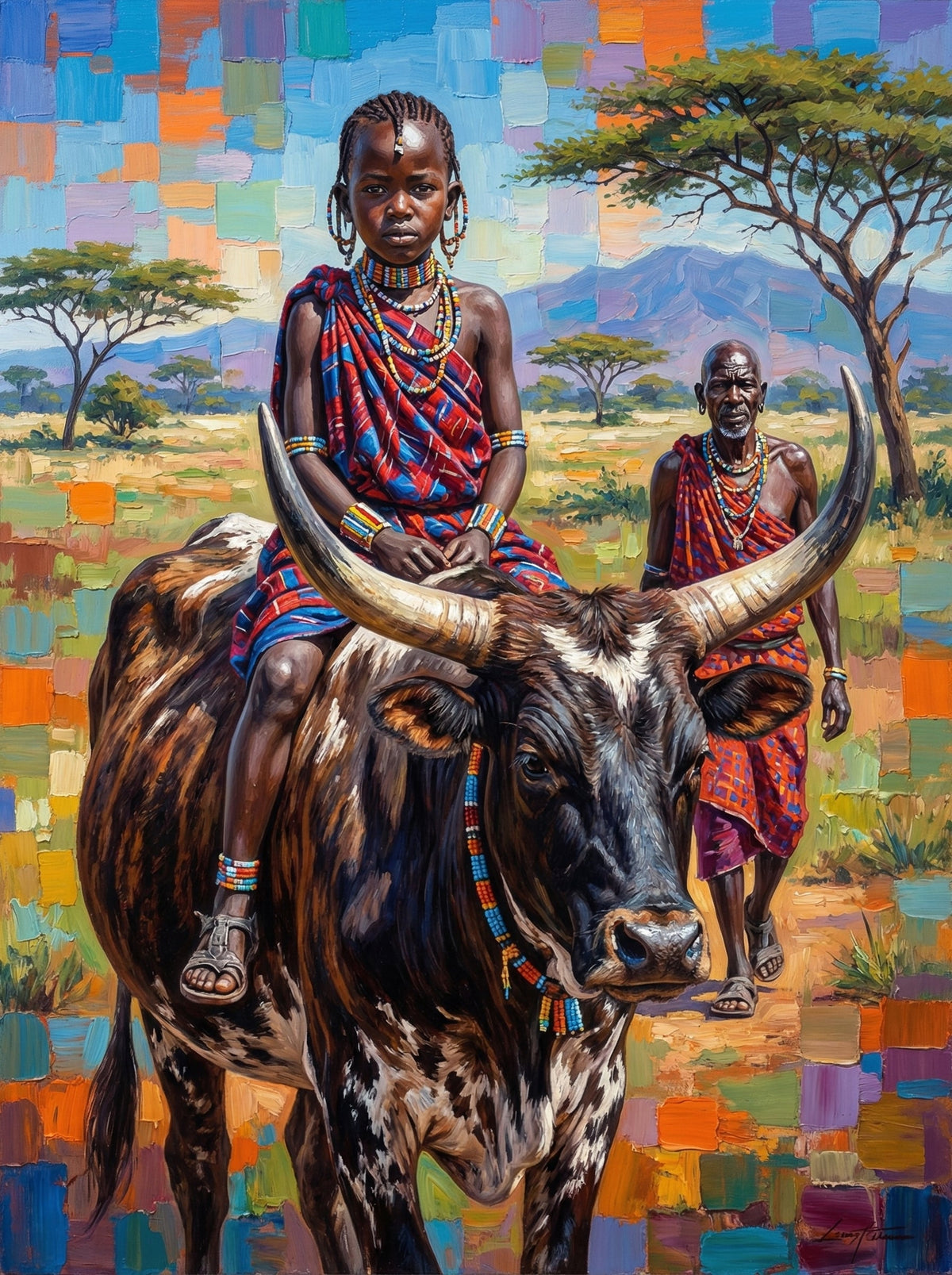 Maasai Child With Sacred Cow (80 Colours)