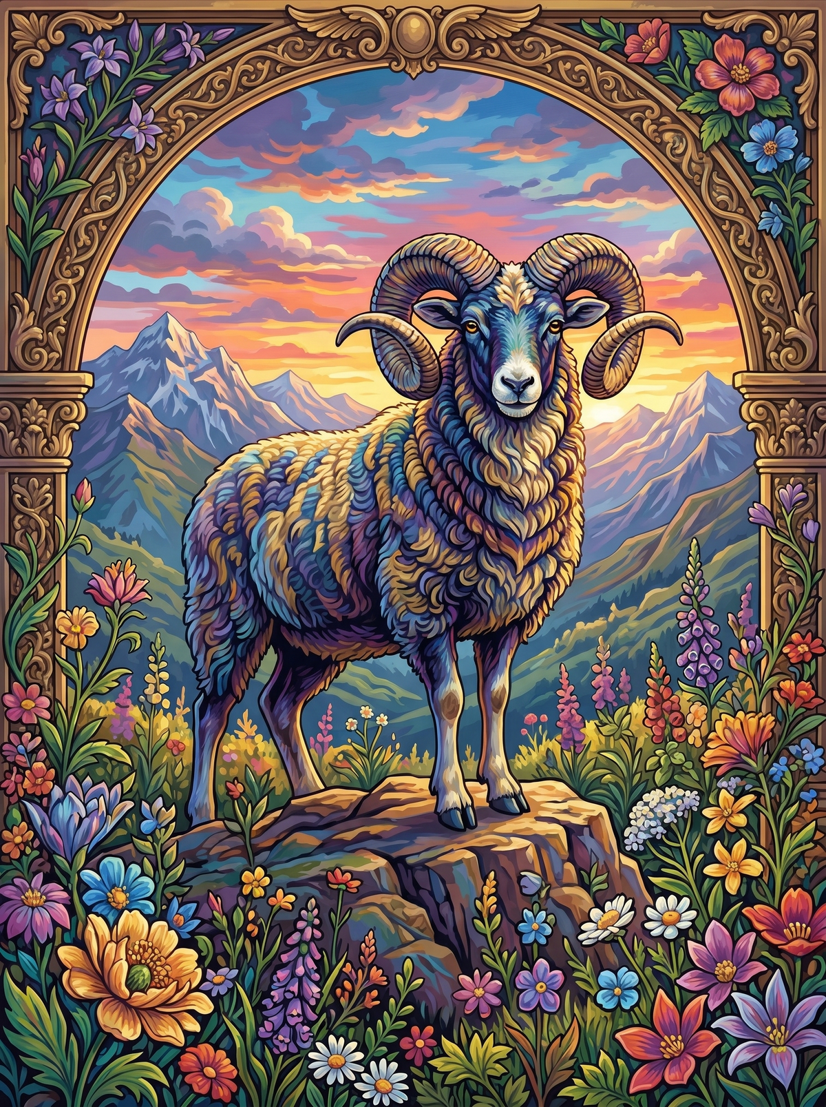 Mountain Ram Portrait (120 Colours)