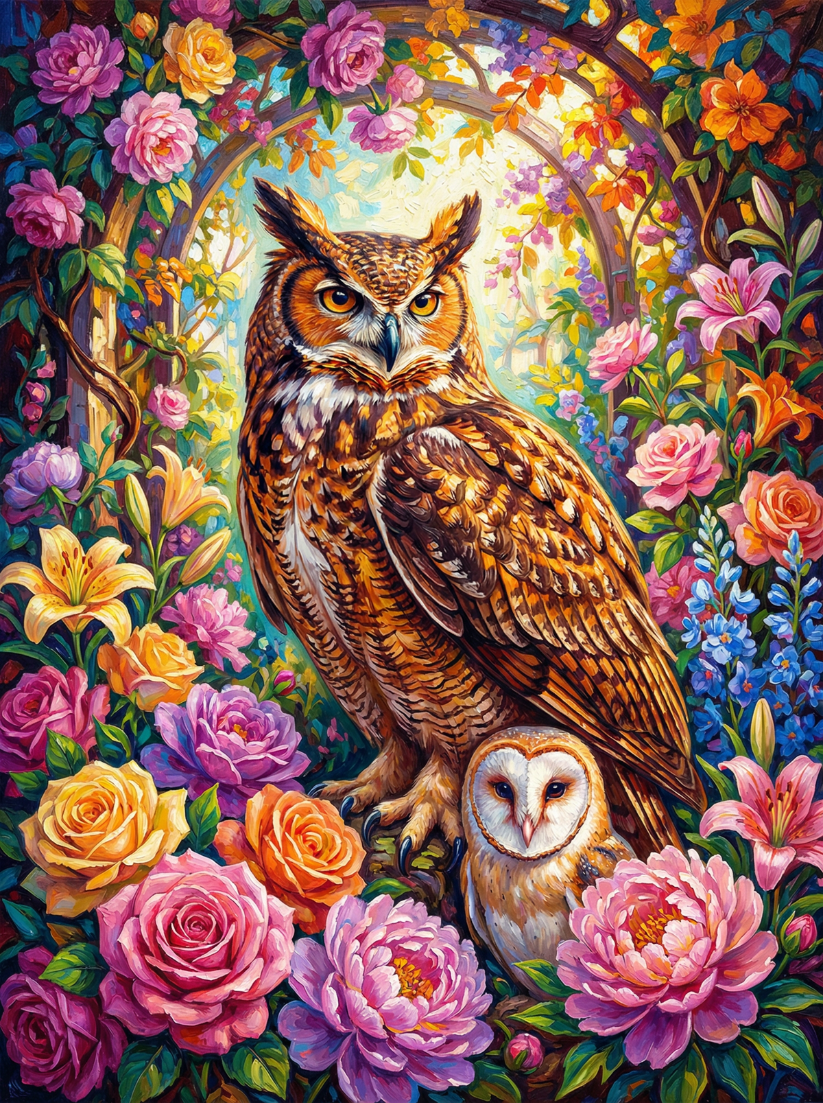 Owl In Floral Wreath (80 Colours)