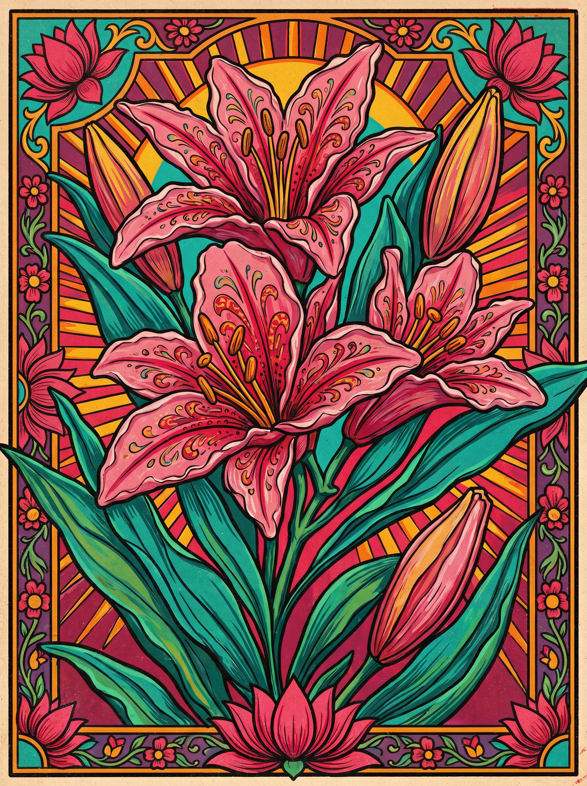 Pink Lily Blooms (120 Colours)