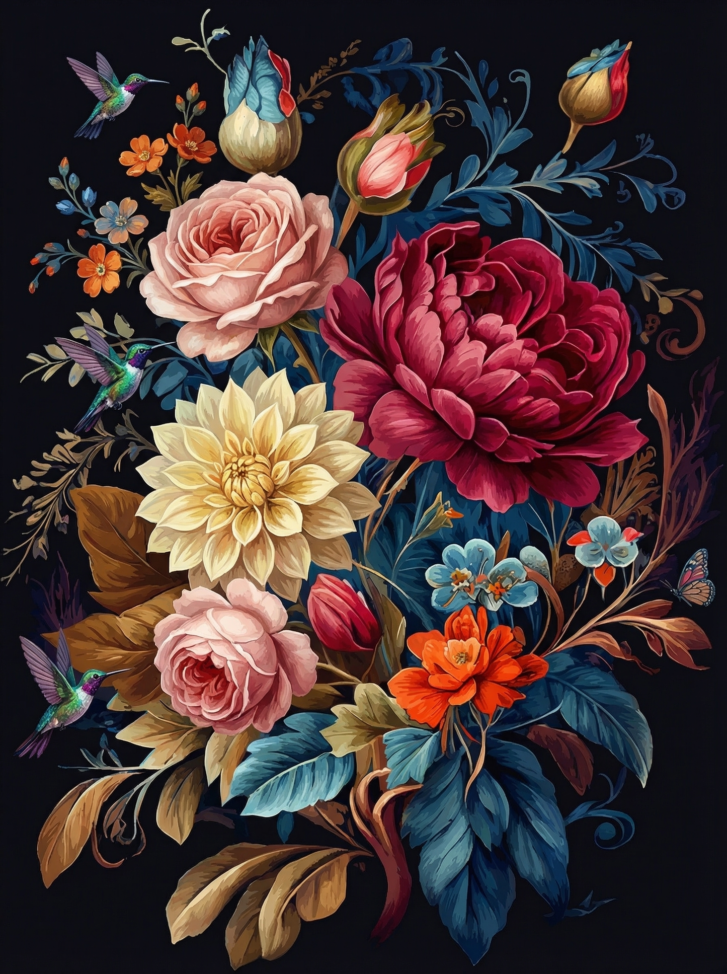 Romantic Floral With Hummingbird (120 Colours)