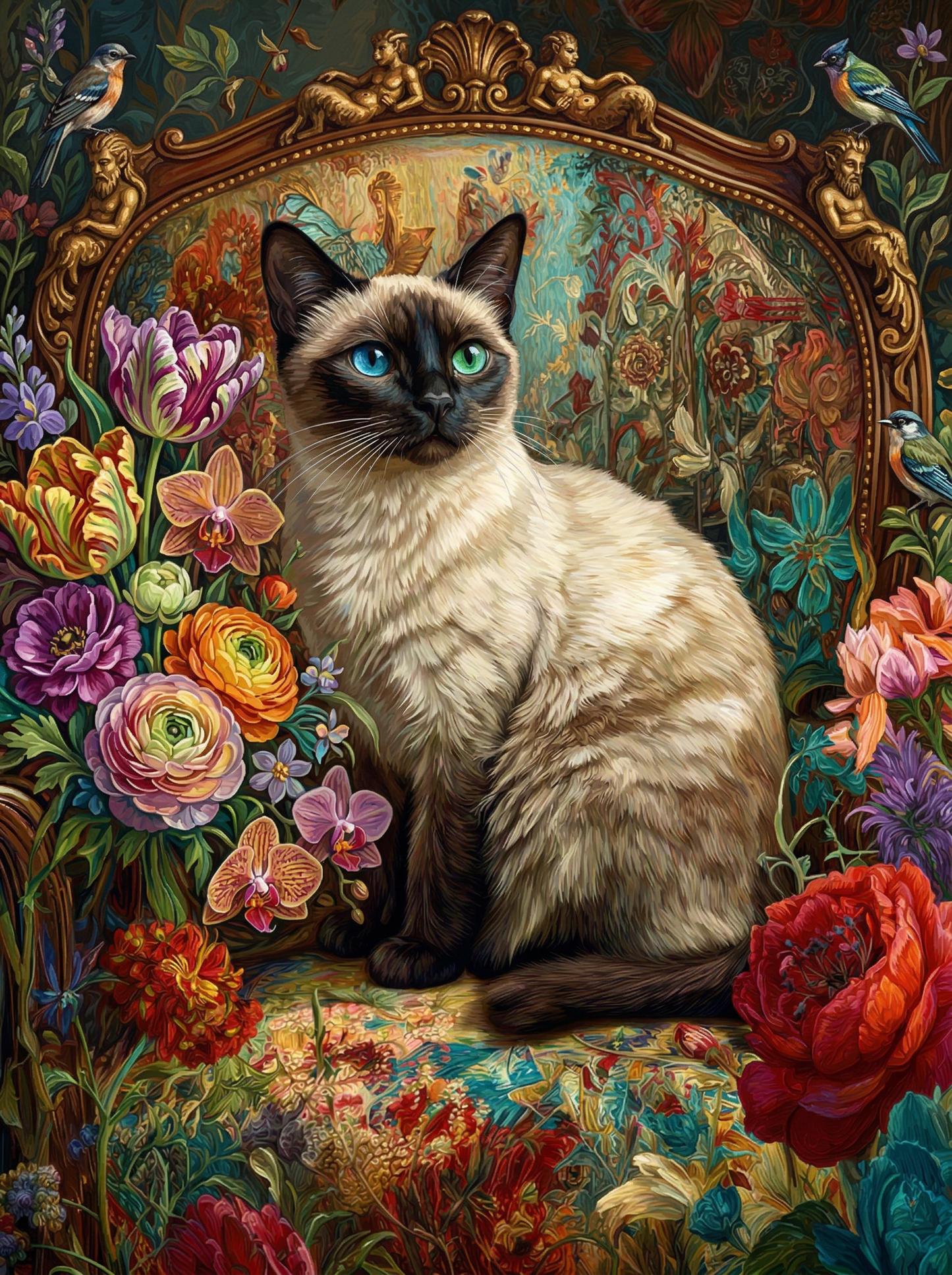 Siamese Cat Floral Throne (120 Colours)