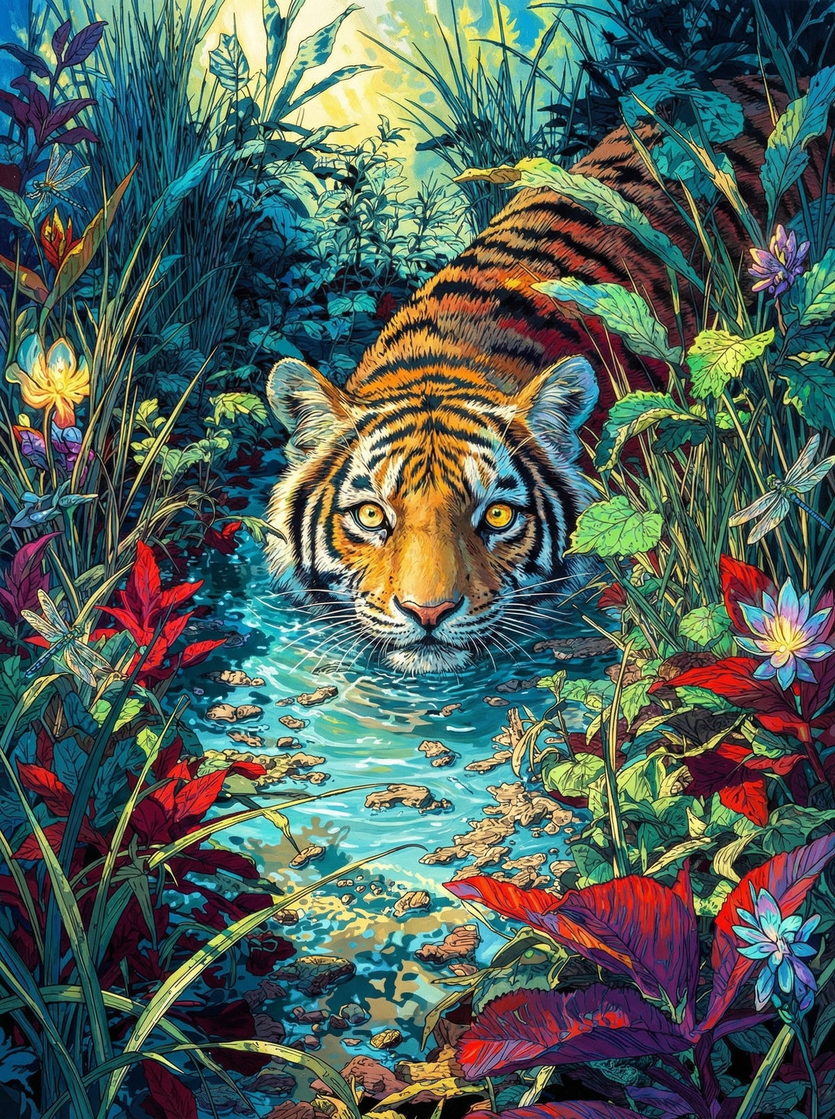 Tiger In Tropical Jungle (80 Colours)