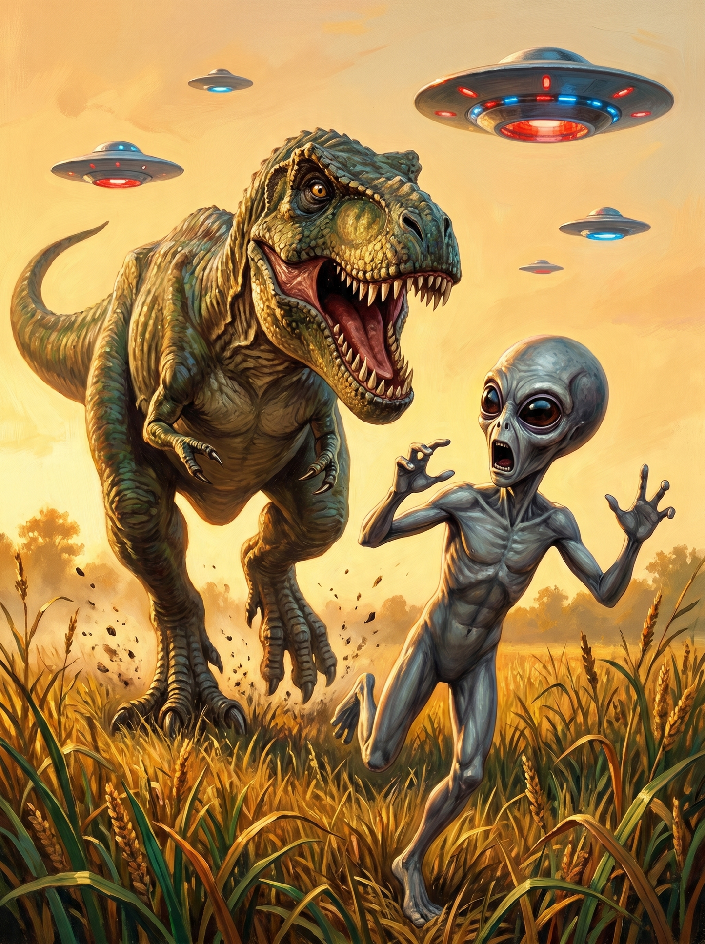 Trex Chasing Alien (80 Colours)