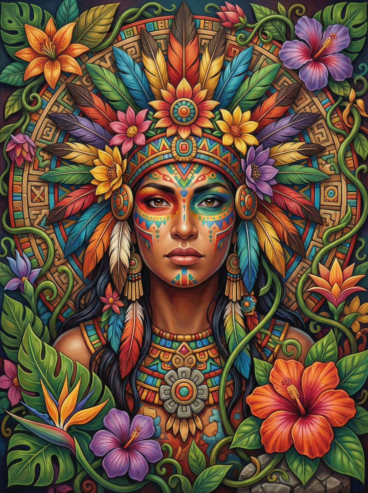 Aztec Woman Feathered Crown (80 Colours)