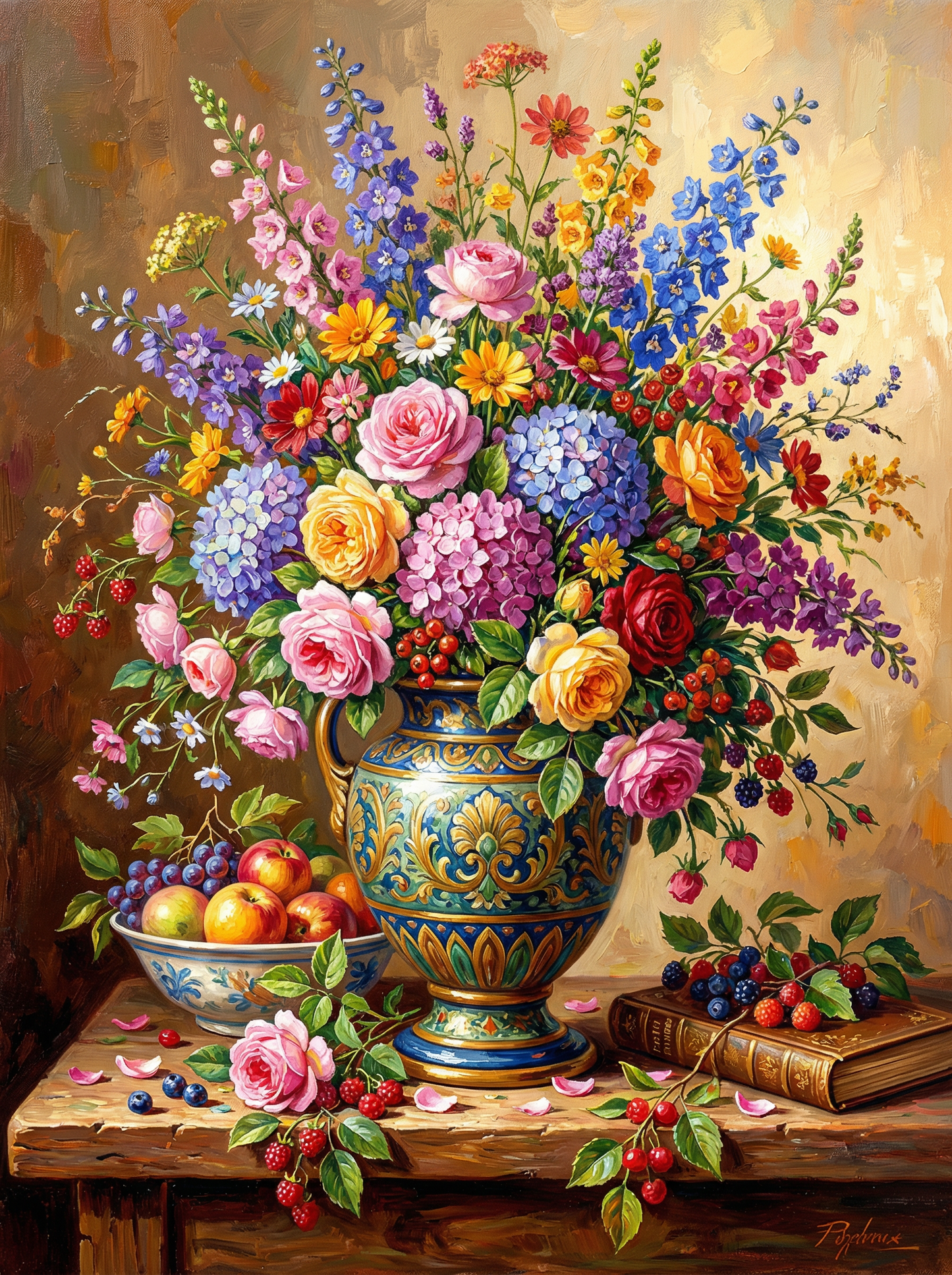 Vibrant Vase with Fruit (80 Colours)