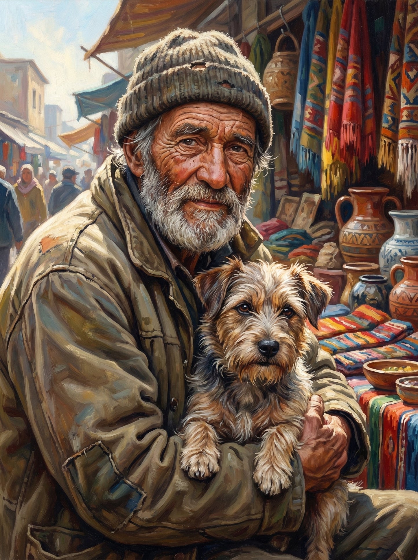 Weathered Man With Terrier (120 Colours)