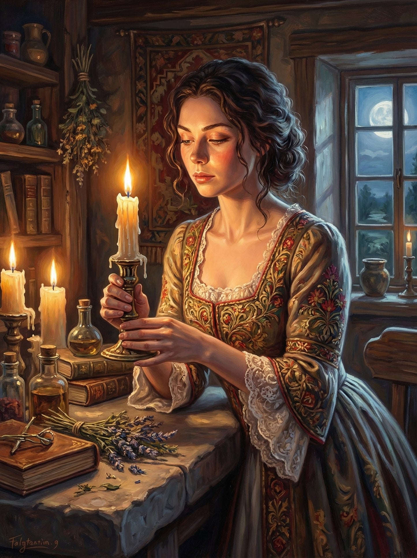 Wise Woman Reading Candlelight (120 Colours)