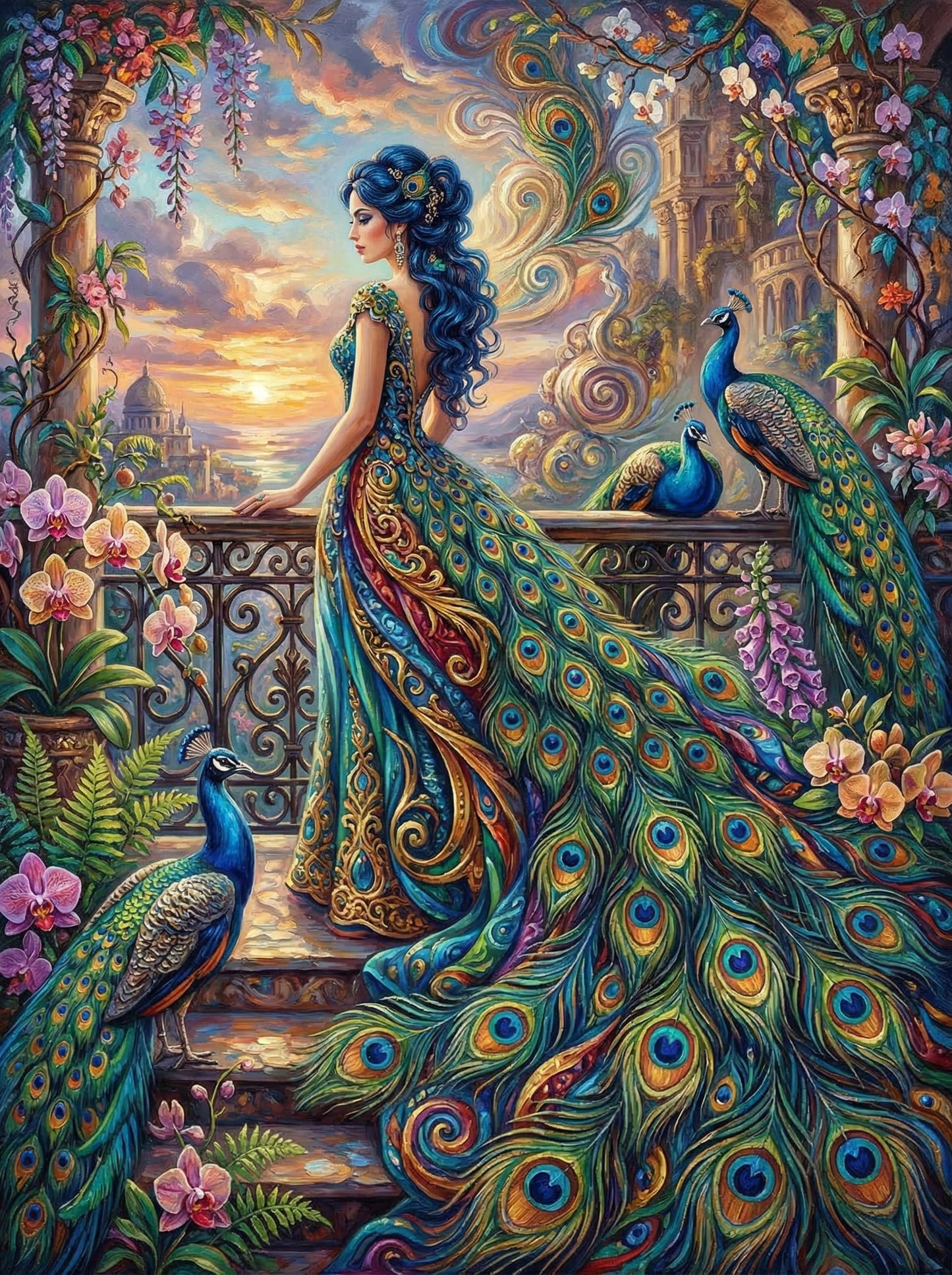 Woman In Peacock Garden (80 Colours)