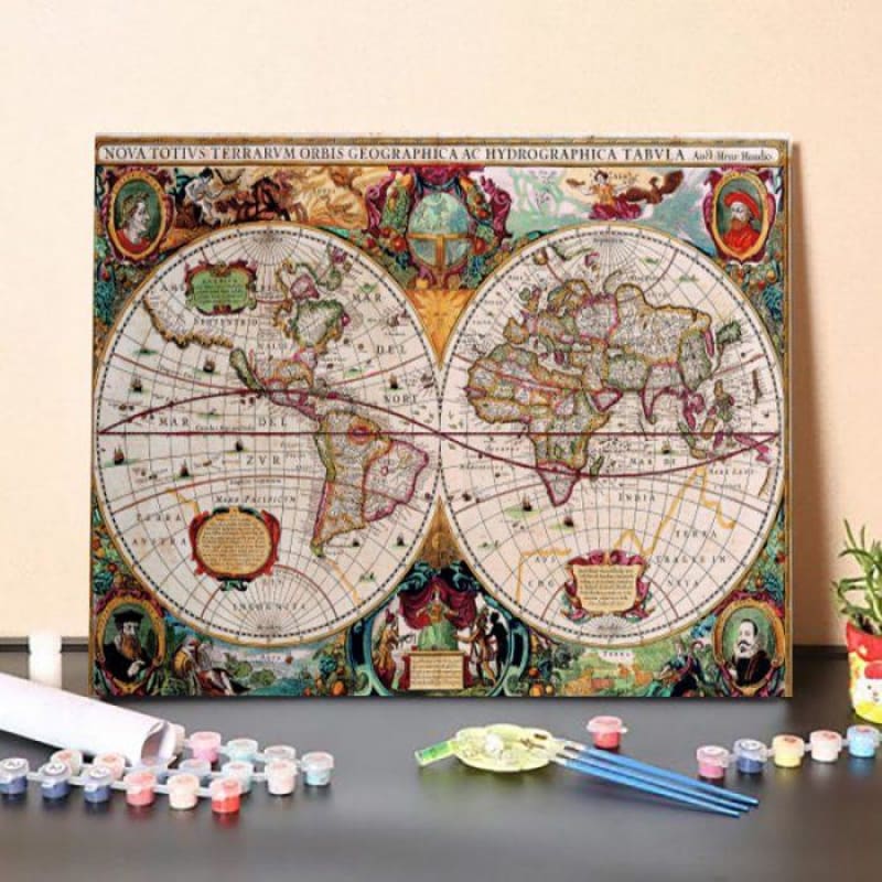 Antique Double Hemisphere Map of The World – Paint By