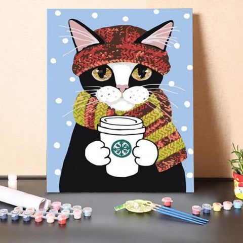 Cat Winter Coffee – Paint By Numbers Kit