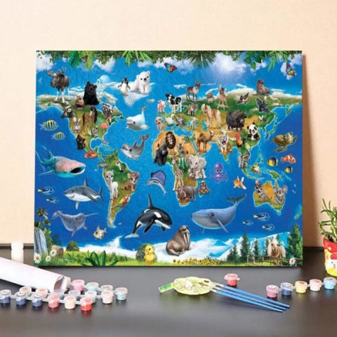 Animal Club World Map – Paint By Numbers Kit