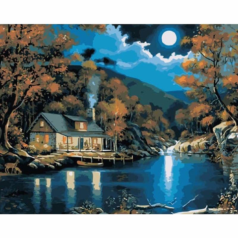 Cottage By The Lake Diy Paint By Numbers Kits WM-382 - NEEDLEWORK KITS