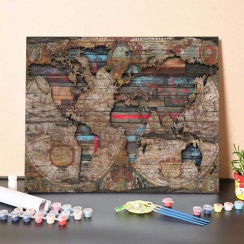 Distressed World Map – Paint By Numbers Kit