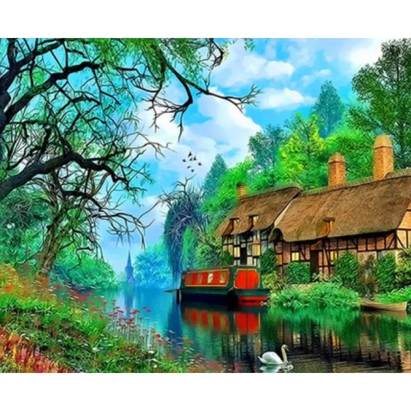 Landscape Cottage Diy Paint By Numbers Kits ZXQ3685 - NEEDLEWORK KITS