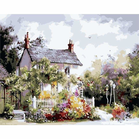 Landscape Cottage Flowering Yard Diy Paint By Numbers Kits WM-1258 - NEEDLEWORK KITS