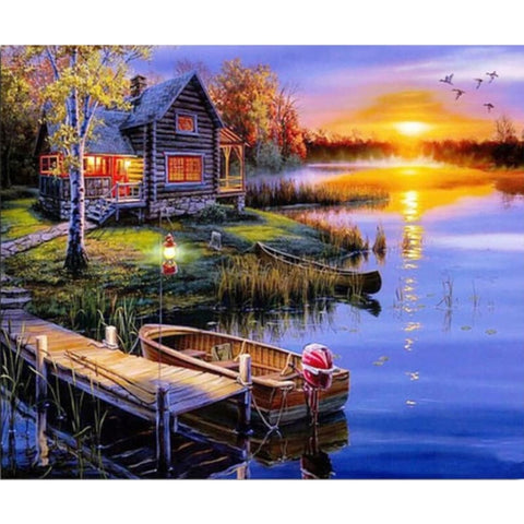 Landscape Lake Village Diy Paint By Numbers Kits PBN00051 - NEEDLEWORK KITS