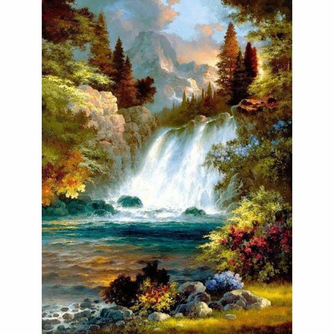 Landscape Mountain Waterfall Diy Paint By Numbers Kits VM91580 - NEEDLEWORK KITS