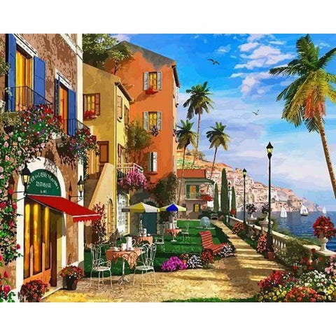 Landscape Seaside Town Diy Paint By Numbers Kits ZXQ3921 - NEEDLEWORK KITS