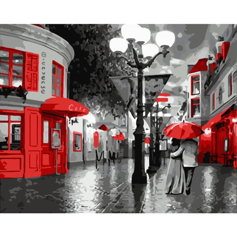 Lovers Under Umbrella Street Diy Paint By Numbers Kits WM-221 - NEEDLEWORK KITS