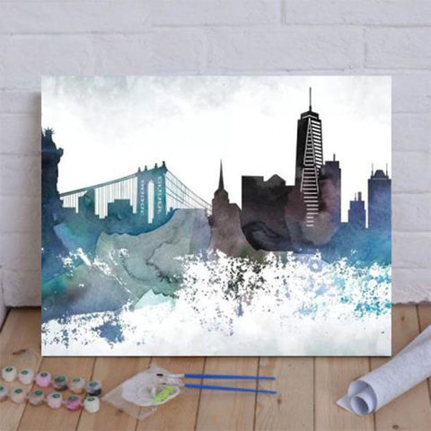 New York Bluish Skylines Paint By Numbers Kit