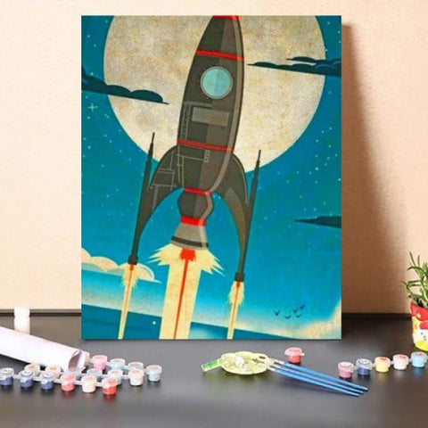Paint By Numbers Kit A Rocket Heading Towards the Moon