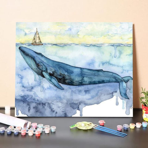 Paint By Numbers Kit – Blue Whale under Sailboat