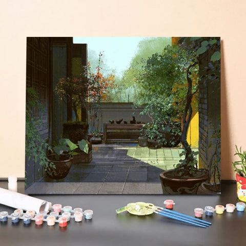 Paint by Numbers Kit-Bonsai courtyard