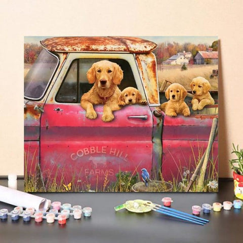 Paint By Numbers Kit Goldens And Truck