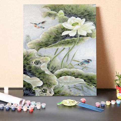 Paint by Numbers Kit-Lotus and Birds