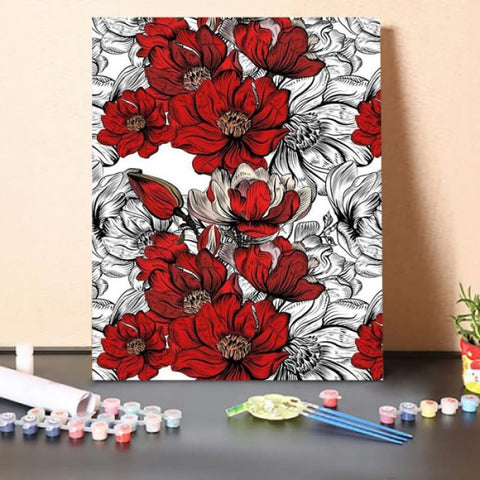 Paint by Numbers Kit-Red and White Flowers