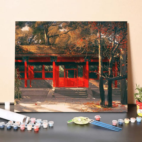 Paint by Numbers Kit-Red courtyard gate