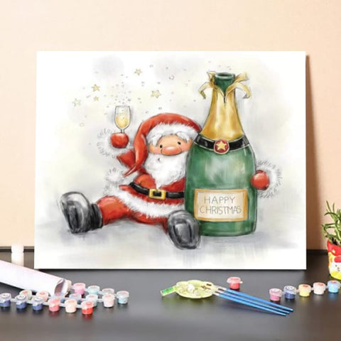 Paint by Numbers Kit-Santa Holding Bottle
