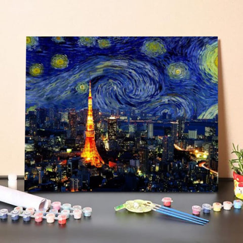 Paint by Numbers Kit-Tokyo Japan Starry Night Skyline