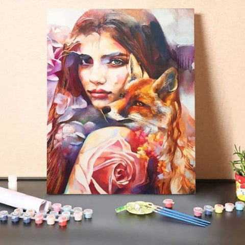 Paint By Numbers Kit-Woman Fox and flower