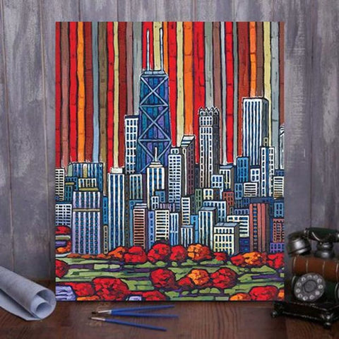 Red Chicago Skyline Paint By Numbers Kit