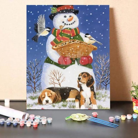Snowman Birds and Beagles – Paint By Numbers Kit