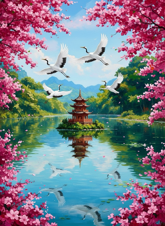 Cranes Over Tranquility (80 Colours)