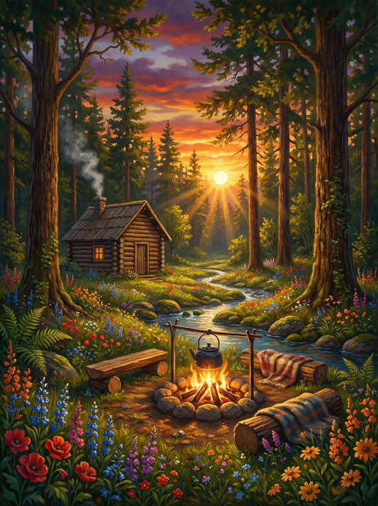 Sunset Forest Cabin Campfire (120 Colours)