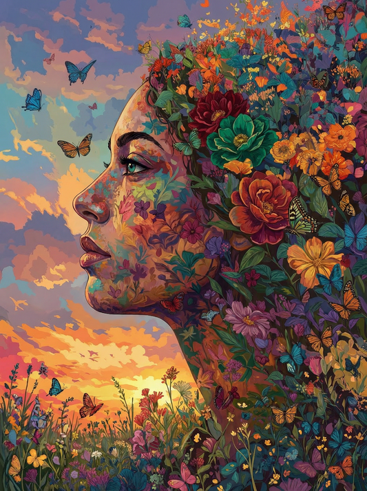 Blooming Flowers Butterflies Woman (120 Colours)
