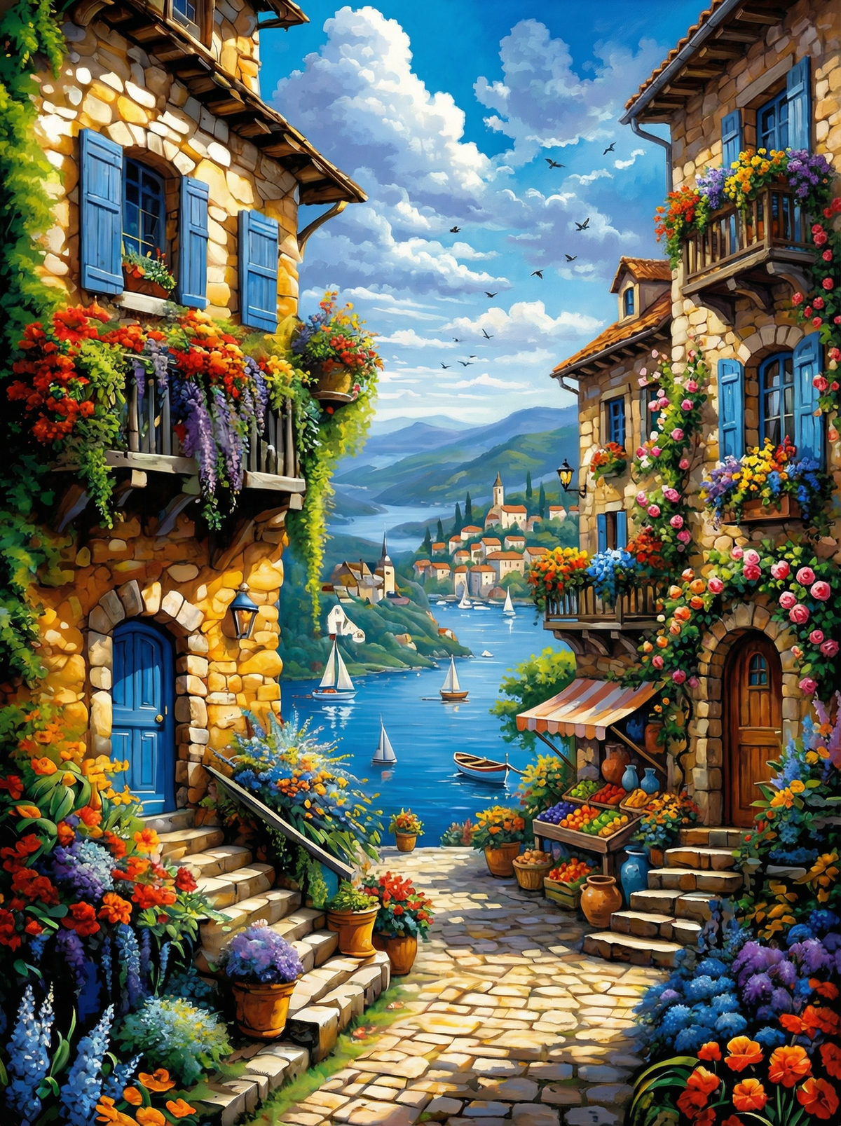 Mediterranean Village View (80 Colours)