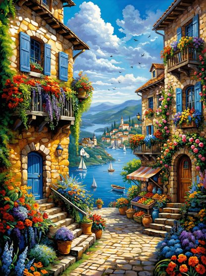 Mediterranean Village View (80 Colours)