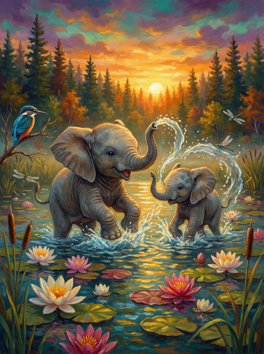 Sunset Pond Baby Elephants (120 Colours)
