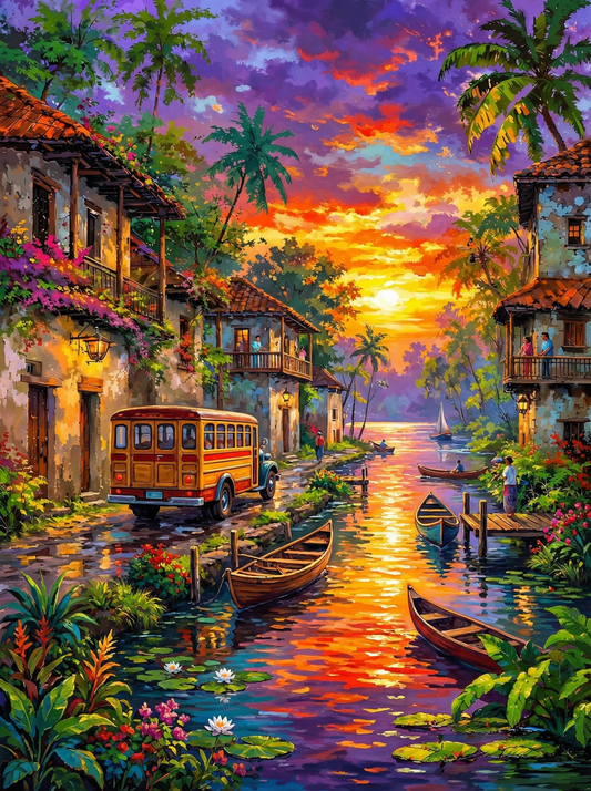 Sunset Canal Village Bus (120 Colours)